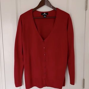 Red V Neck Cardigan Sweater